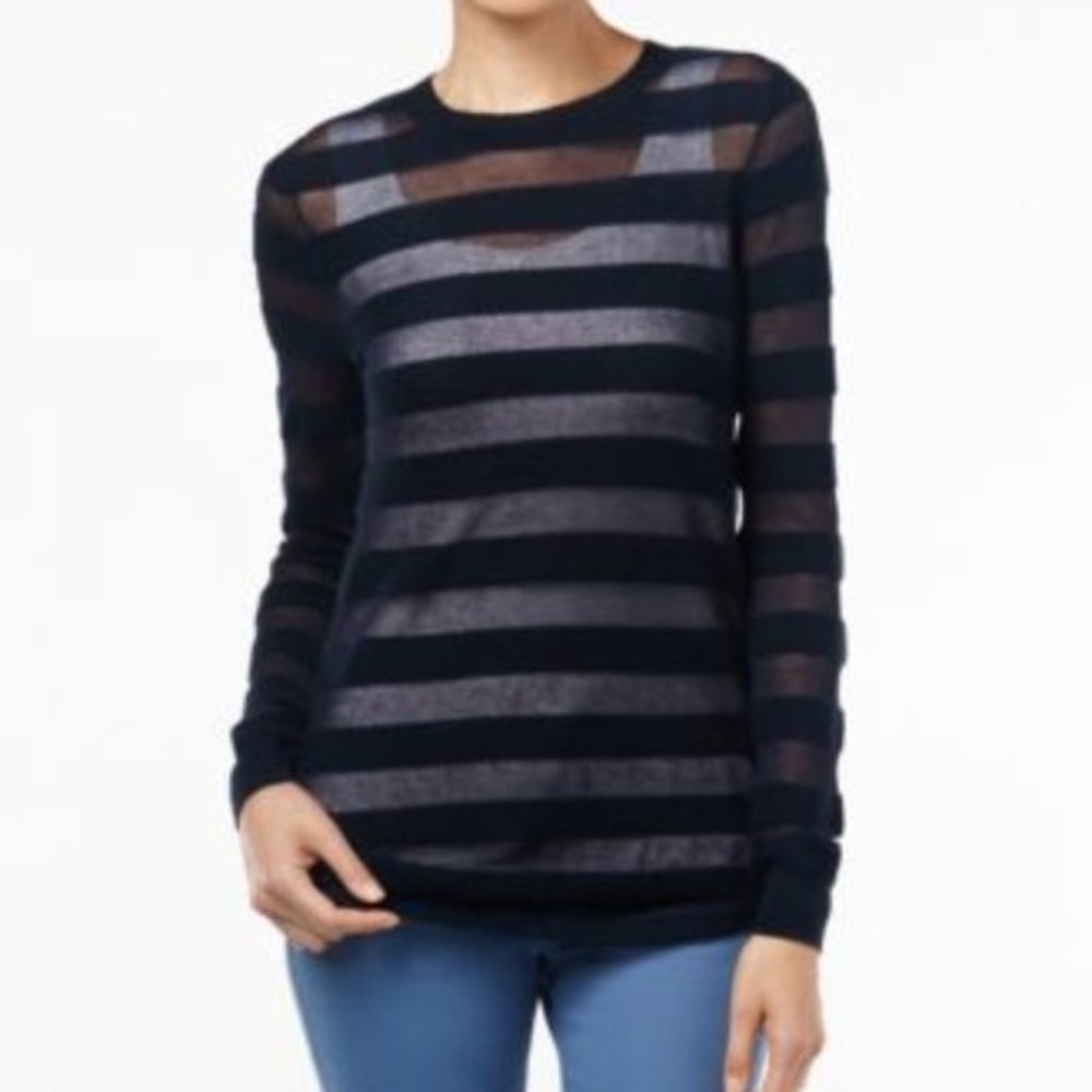 MICHAEL KORS Sheer Striped Top New Navy